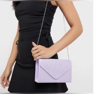 NEW Elegant Lavender Clutch Crossbody Satin Bag Embellished with Rhinestones